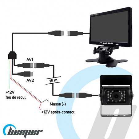 Caméra de recul avec lignes de distances et support de montage universel  pour véhicule - IP67