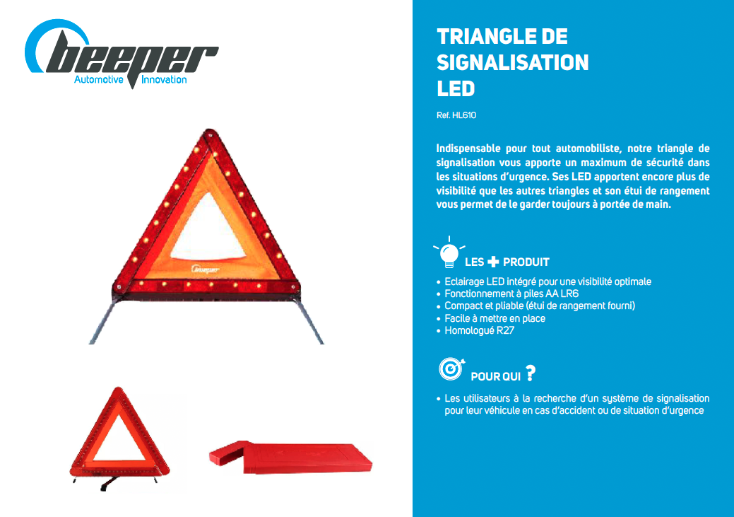 Triangle de signalisation pliable à LED
