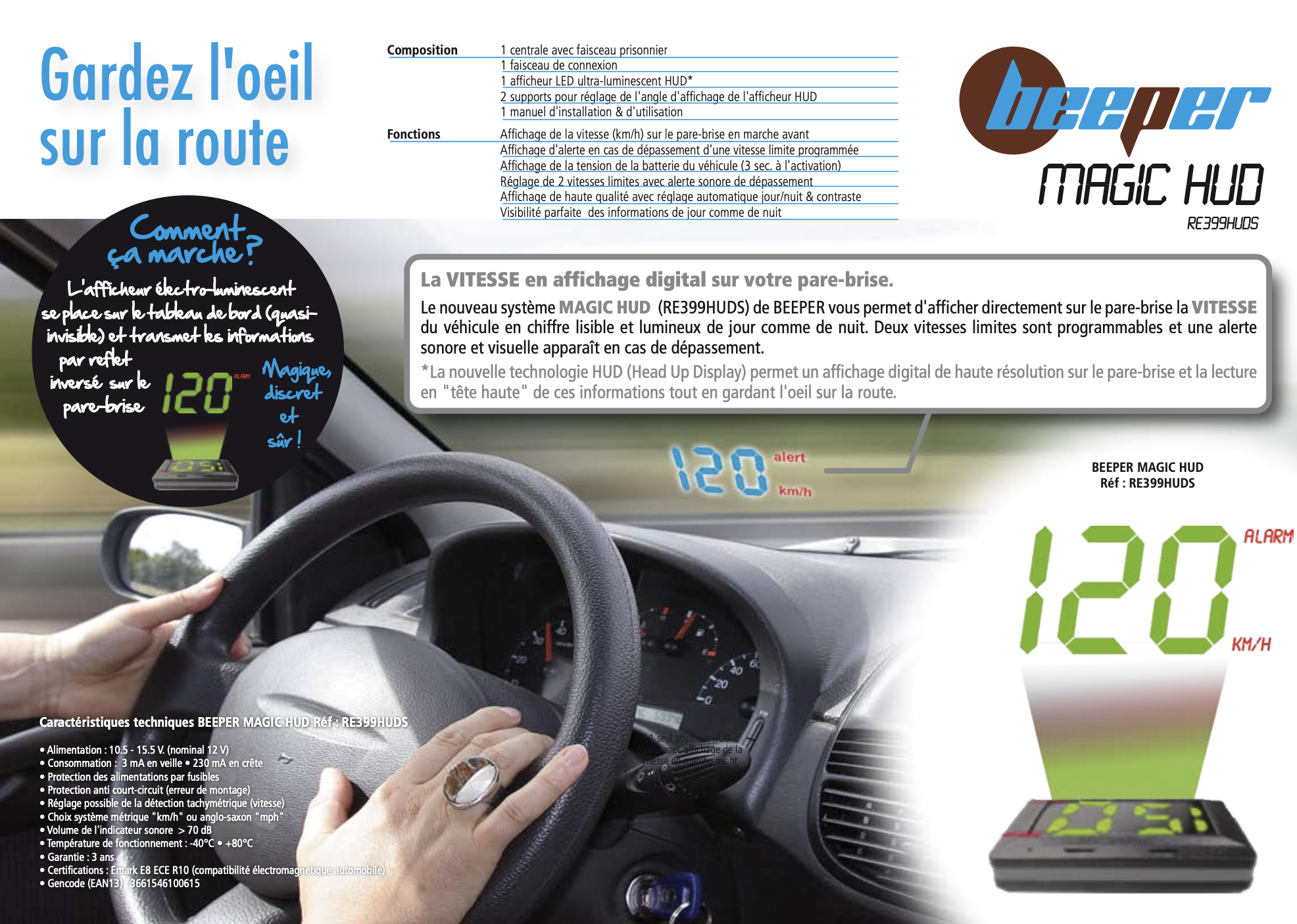 ATH G10 - Compteur de vitesse numérique pour voiture, Affichage tête haute,  GPS HUD, Odomètre, Alarme de surv